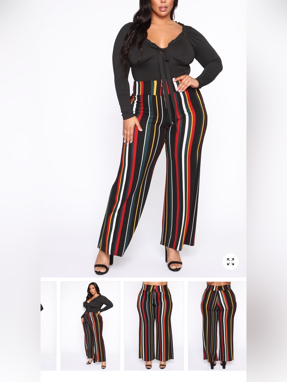 Fashion Nova Black Wide-Leg Pants with Red, Yellow & Green Stripes